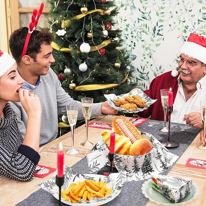 150Pcs Christmas Tree Deli Paper, 9.8 x 8.3'' Forest Grease Proof Food Deli Sheets, Resistant Sandwich Wrap Liners Greaseproof Food Wax Paper for Xmas Winter Party Supplies (Black)