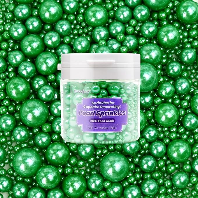 Edible Deep Green Pearl Sprinkles, 130g/4.58oz, Green Pearls Sprinkles for Cake Decorating, Cupcake Toppers, Cake Decorations