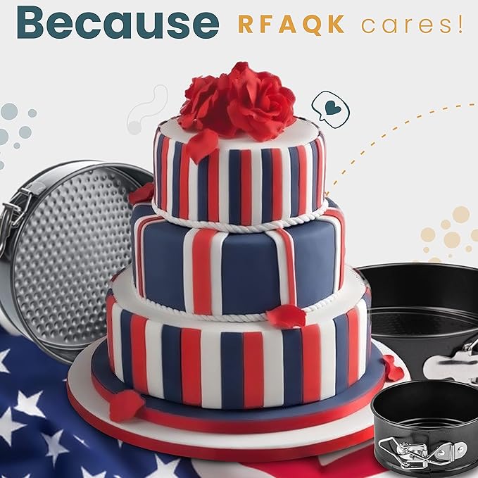 RFAQK Springform Pan Set of 3 - Non-Stick Leakproof Round Cake Pans (6", 8", 10") with 90 Pcs Parchment Paper Liners and Bonus Ebook - Perfect for Cheesecakes, Baking, and More!"
