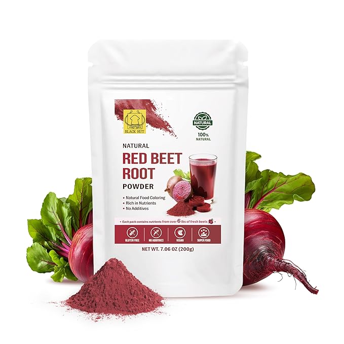 Black Hut Organic Beet Root Powder, High Blood Pressure Supplements, Natural Red Food Coloring for Baking, Juice, Cooking, Raw Ingredient Dye Free Food, Health Nutrients, Non-GMO, Gluten-Free, Vegan Friendly