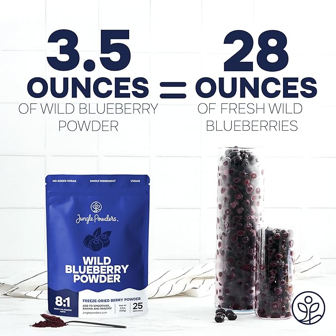 Jungle Powders Freeze Dried Wild Blueberry Powder 3.5 Ounce Bag Blueberry Powder For Smoothies Baking Extract Nordic Freeze Dried Blueberries No Sugar Added Additive-Free Bilberry Dehydrated