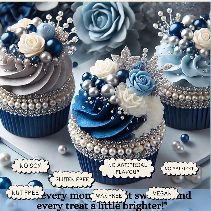 Confect Blue Silver White Edible Sugar Pearls Sprinkles – Decorative Candy Pearls for Cakes, Cupcakes & Desserts – Love Disco Ball Mix | Vegan, Gluten-Free, Nut-Free, Soy-Free, Dairy-Free, Palm Oil-Free- 4.2 Oz