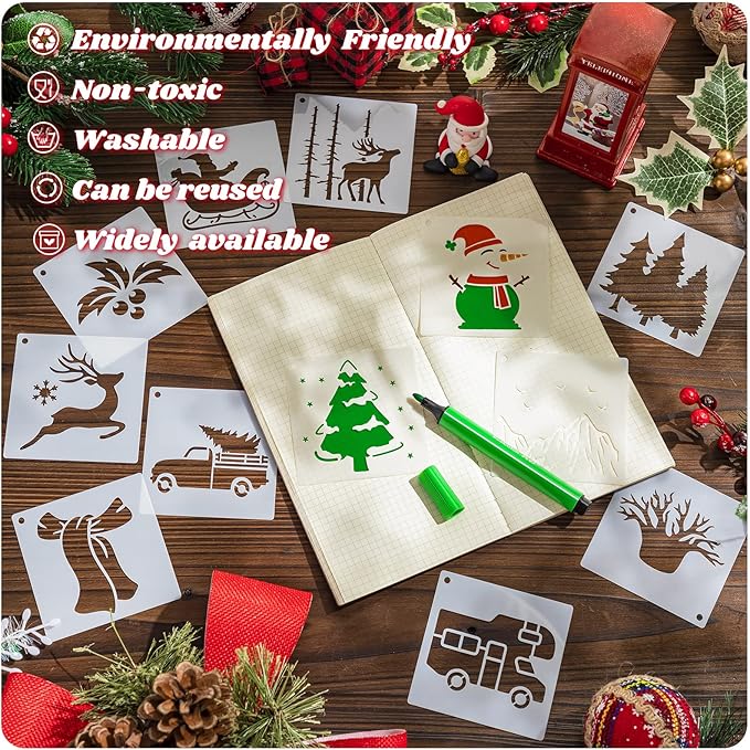 66 Pcs Small Stencils for Crafts Reusable 3 Inch Stencils for Painting on Wood DIY Craft Paint Template for Wall Home Decor Card Rock Canvas Drawing Holiday Ornament(Forest)