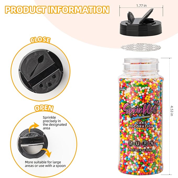 Pink Nonpareils Sprinkles, Sujoygar 4oz Edible Cake Sprinkles for Ice Cream Toppings Cupcake Chocolate Decoration, Wedding Party Cookies Baking Dessert Food Supplies