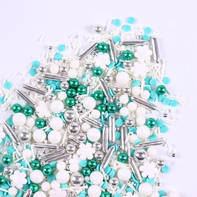Snowflake Sprinkles for Cake Decorating 4.23 ounce Frozen in Sugar Pearls Sprinkles for Cupcakes Topper Cookie Metallic Sprinkles Mix Jimmies Confetti Cake Decorations for Kid's Birthday Christmas Party