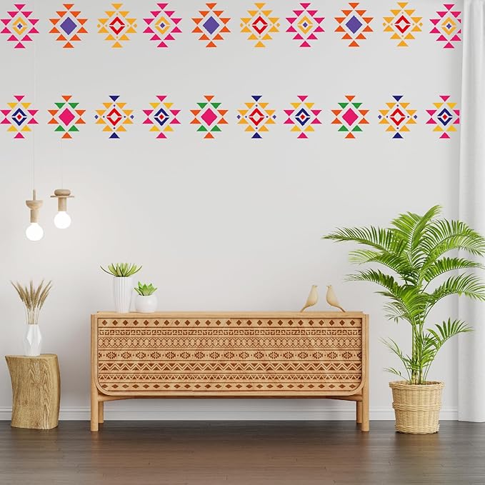 yhslmh Tribal Geometric Stencils for Painting on Wood Furniture Wall Reusable Canvas Aztec Stencil for Crafts Kids Boho Drawing Card Making Pattern Decorative (Aztec)