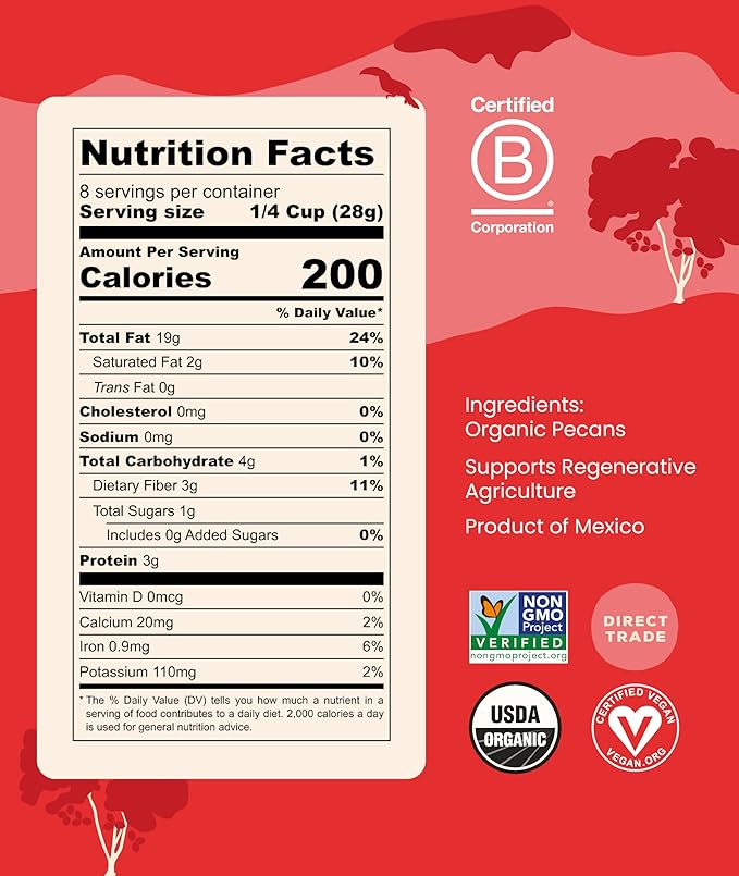 GoodSAM Organic Raw Pecan Halves 2 Pack, 8 oz Each, Gluten-Free, Sourced from Mexico, Regenerative Farming, Ideal for Vegan and Keto Diets, Direct Trade