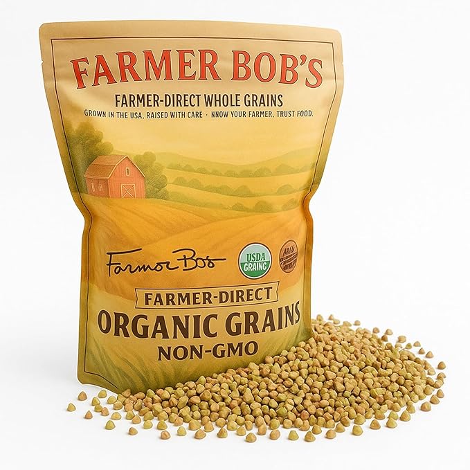 Farmer Bob's Organic Hulled Buckwheat Groats – USDA Organic, Non‑GMO, Farmer‑Direct, Glyphosate‑Free, Gluten‑Free Superfood trigo sarraceno organico Raw Buckwheat Groats 5 lb Storage Bulk Bag