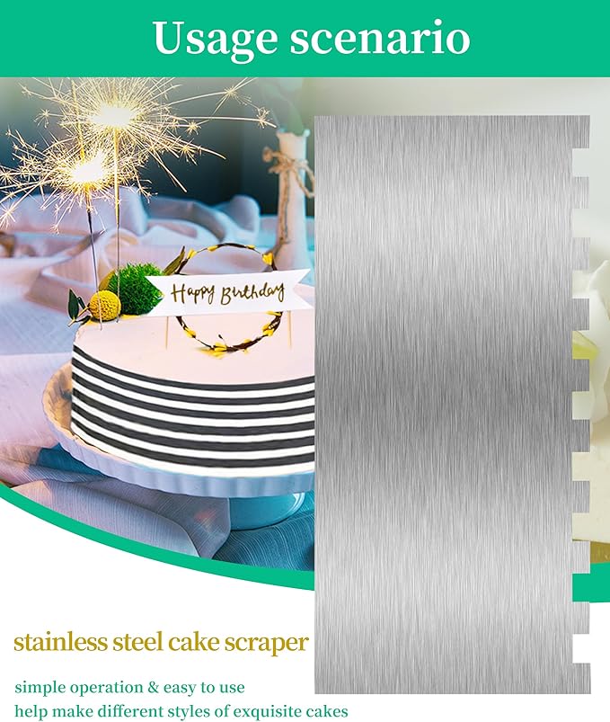 Cake Scraper Smoother Cake Decorating Supplies Kit 8.6 Inch Metal Bench Scraper for Baking Buttercream Smoother Stainless Steel Frosting Cake Comb Edge Side Jagged Comb for Cream Cake-5