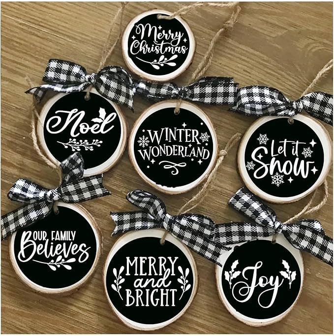 Small Christmas Stencils for Painting on Wood Reusable 4in Round Small Holiday Merry Christmas Stencils Ornament Stencil for Wood Cards Scrapbook Journal Cookie Glass (20pcs Words 4in Round)