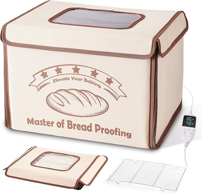Bread Proofing Box with 68-113℉ Temp Control & 99H Timer - Folding Bread Proofer Sourdough Proofing Box with Metal Rack Warming Foldable Proofer for Dough, Baking, Pizza