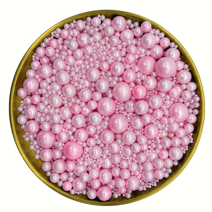 Dynastang Mixed Size Pink Pearls Sprinkles Edible Pearls Cake Decorating Pearls Cake Decorations Cupcake Toppers Cookie Decorating Perfect for Cakes, Cupcakes, Desserts Toppings 3OZ