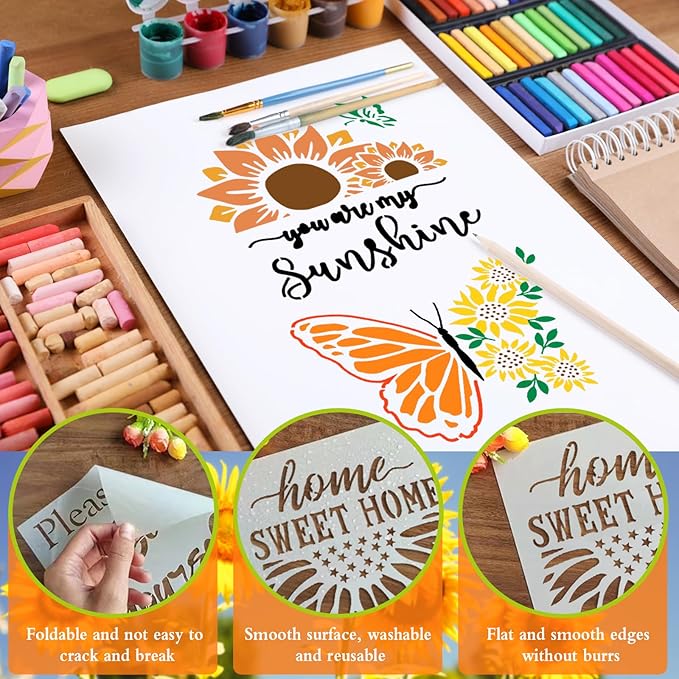 SUNFEEL 25Pack Sunflower Stencils for Painting – Painting Templates 6 x 6 in and 6 x 6 in Reusable Painted Painting Stencils， Stencils for Painting On Wood and Canvas, DIY Crafts Andfurniture