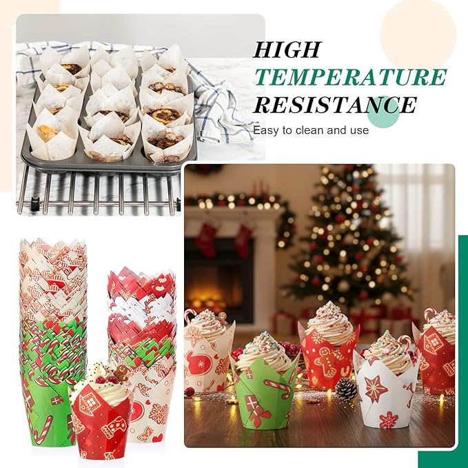 500 Counts Christmas Tulip Cupcake Liners Birthday Party Muffin Cupcake Baking Liners Grease Proof Cake Liner Holders for Fall Christmas Halloween Birthday Party