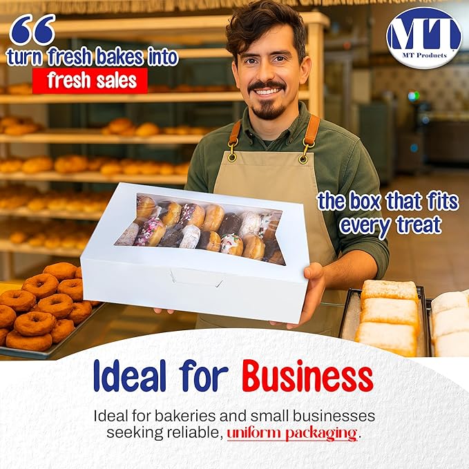 MT Products White Cake Boxes 19" x 14" x 4" - Auto Pop-Up Bakery Boxes with Window (Pack of 10) - Made in USA