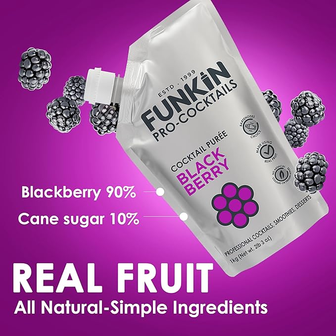Funkin Fruit Puree | Real Fruit, Simple Ingredient, Natural Mixer for Cocktails, Drinks, Smoothies | Vegan, Non-GMO, Gluten-Free (2.2 lbs) (Blackberry)
