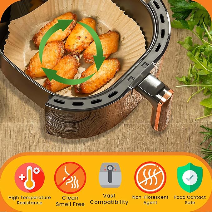 8-Inch Round Air Fryer 125pcs Paper Liners for Easy Cleanup - Non-Stick, Heat-Resistant, and Perfect Fit for Hassle-Free Cooking | Bleach-Free Parchment| (8 in/20cm 125pcs)