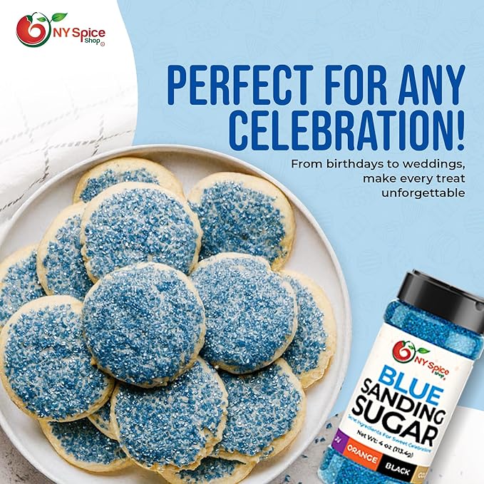 NY Spice Shop Blue Sanding Sugar - 4 Ounce Sweet Colorful Edible Sprinkles For Candy Dish - Sugar Sprinkles For Cake Decorating Basket & Dishes