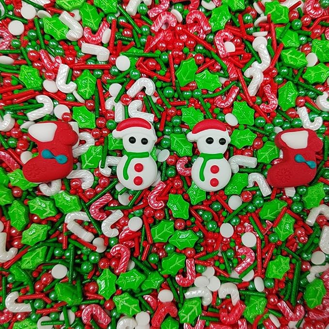Eastron Christmas Themed Sprinkles for Cake Decorating, Edible Snowman Christmas Stocking Red Green Sprinkle for Baking Cookie, Cupcakes Topper, Ice Cream, Desserts Decorations