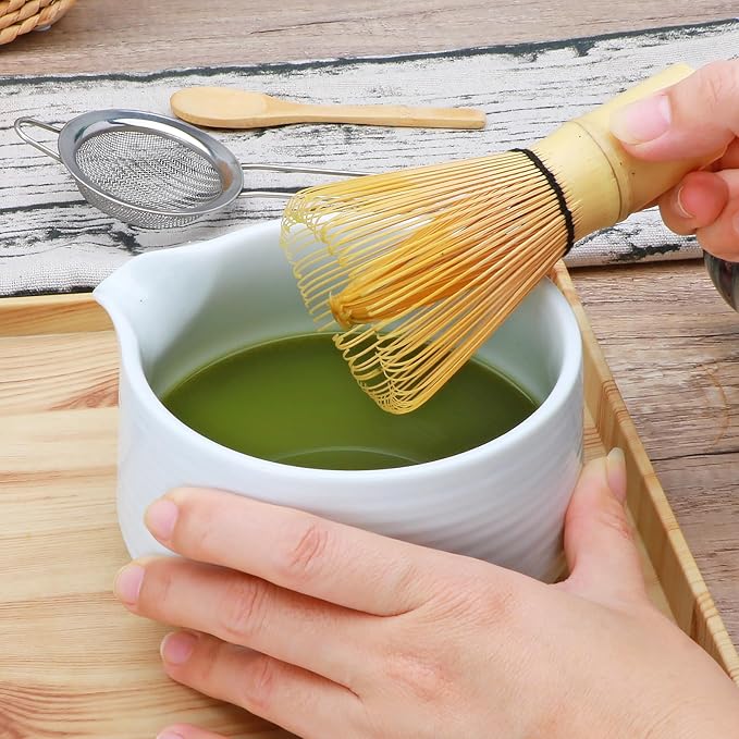 Matcha Whisk Set,7pcs Matcha Set includes Matcha Bowl (19 oz), Bamboo Matcha Whisk and Matcha Scoop, Matcha Whisk Holder, Stainless Steel Sifter, Tea Making Tools, Matcha Kit Gift for Matcha Lovers