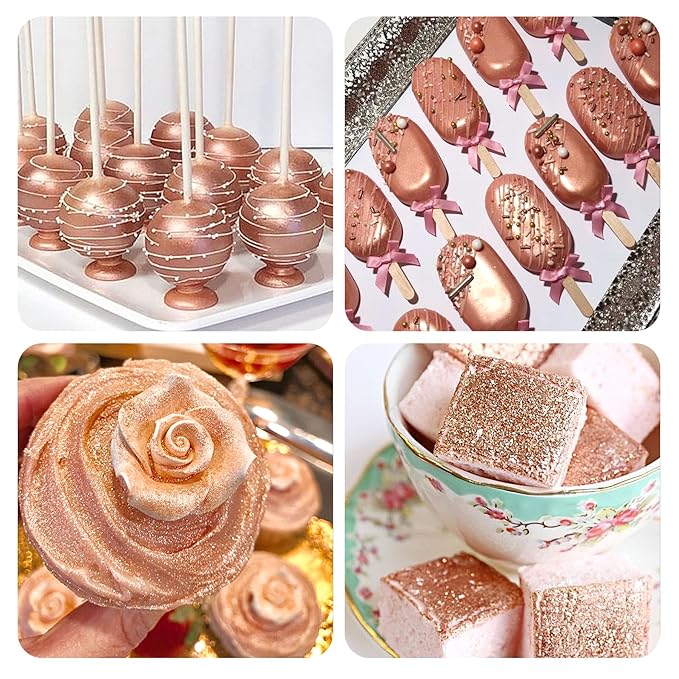 Rose Gold Edible Glitter - 15g Edible Glitter Spray Food Grade Rose Gold Drink Glitter for Cakes, Cookies, Cake Pops, Chocolate, Strawberries, Cocktails & Beverages