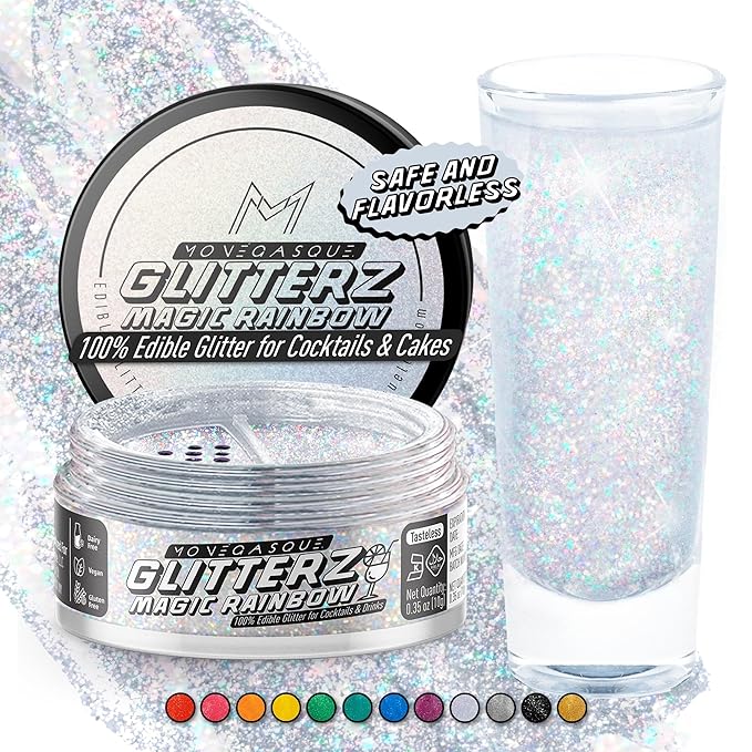 MONÉGASQUE Magic Rainbow Edible Glitter for Drinks 10g – Edible Glitter for Cakes & Cocktails – Cocktail & Christmas Drink Shimmer Powder – Sparkles for Drinks – Food & Cake Decorations Spray Dust