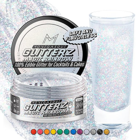 MONÉGASQUE Magic Rainbow Edible Glitter for Drinks 10g – Edible Glitter for Cakes & Cocktails – Cocktail & Christmas Drink Shimmer Powder – Sparkles for Drinks – Food & Cake Decorations Spray Dust