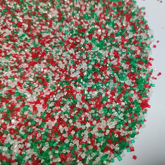 Homankit Christmas Sugar Sprinkles Sanding Sugar Edible Green Red and White Sugar Crystals for Cake Decorating, Baking Cookies, Ice Cream, Cupcake, Celebration Party Supplies