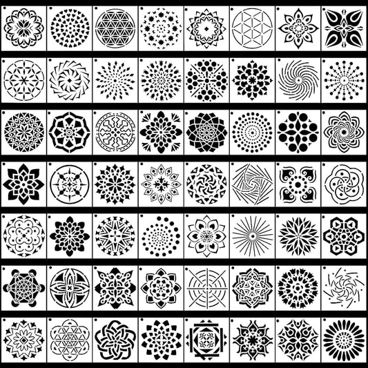Augshy Mandala Stencils, 56 Pack Mandala Dot Painting Stencils for DIY Rock Art Projects on Wood Furniture Decoration (3.6x3.6 inch)