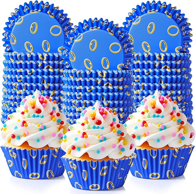 Vesici 300 Counts Video Game Cupcake Liners Blue and Gold Rings Paper Cupcake Wrappers Holders Cartoon Disposable Baking Cup Bulk for Birthday Baby Shower Baking Party Supplies