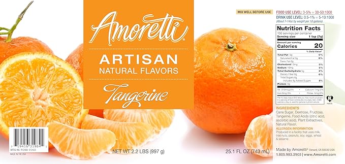Amoretti - Natural Tangerine Artisan Flavor Paste, 2.2 lbs, Perfect For Ice Cream, Beverages, Cakes, and more, Preservative Free, Vegan, Gluten Free, No Artificial Sweeteners, Highly Concentrated
