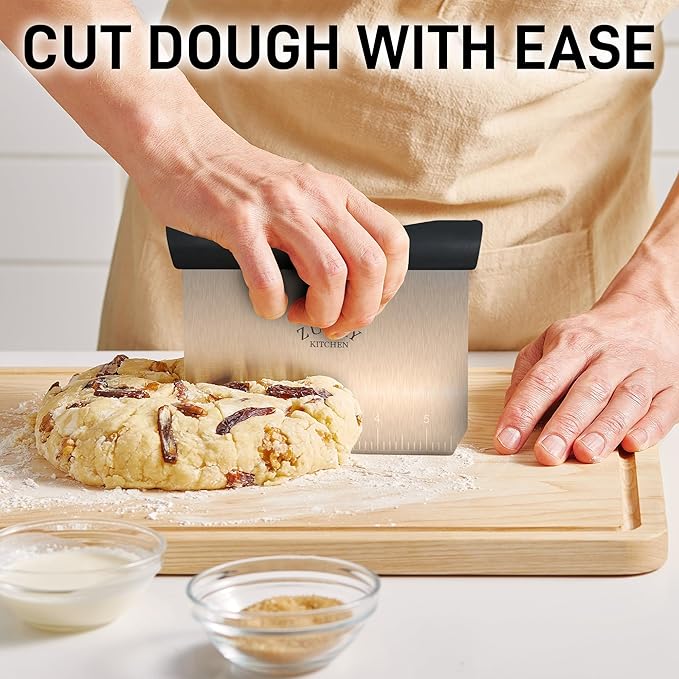 Zulay Premium Multi-purpose Stainless Steel Bench Scraper & Chopper, Easy to Read Etched Markings for Perfect Cuts, Quick & Easy Multi-use Dough Scraper, Dough Cutter & Pastry Scraper (Black)