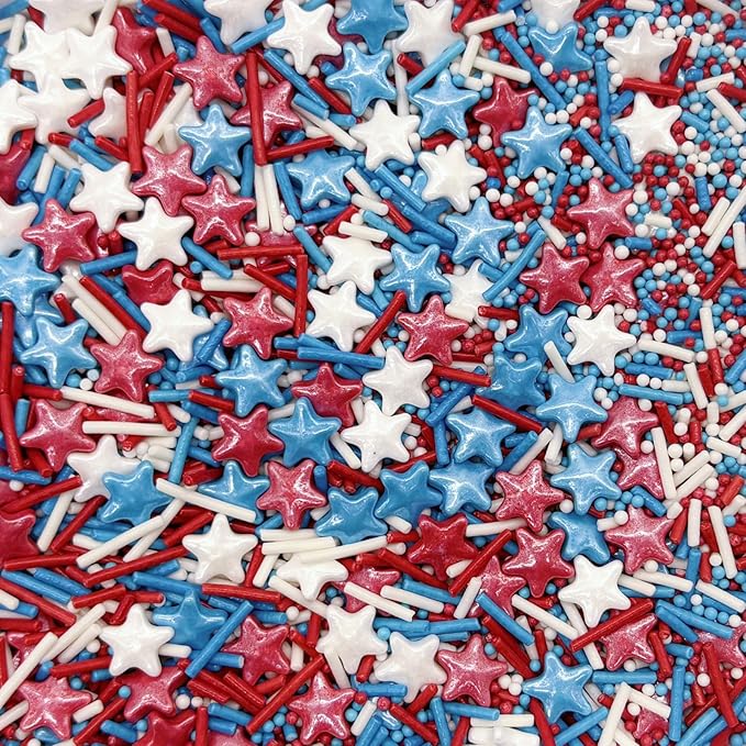 Dynastang Patriotic Stars & Pearls & Jimmy Sprinkles Edible Stars Cake Decorating Stars Cake Decorations Cupcake Toppers Cookie Decorating Perfect for Cakes, Cupcakes, Desserts Toppings 3OZ