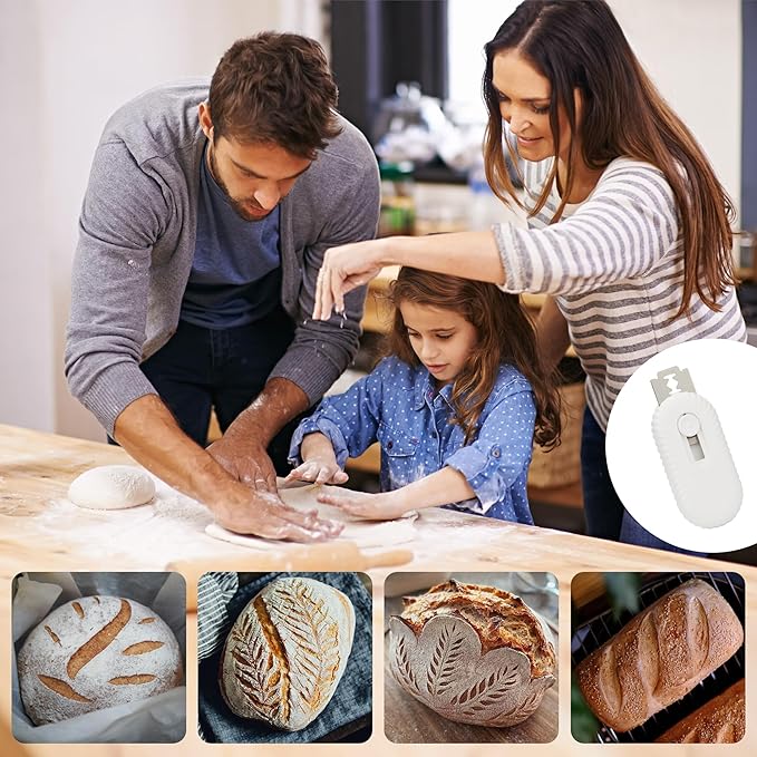 UFO Non-Slip Bread Lame - Professional Dough Scoring Tool with 5 Razor Blades,Sourdough Scorer Kit for Artisan Bread Baking,Including User Manual (Ripple White)