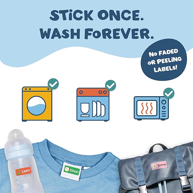 TagBuddy® Personalized Daycare Name Labels for Kids [140pcs] - Waterproof Name Stickers for School, Baby Bottles & Clothing - Custom Name Stickers - Washable Stick On Labels (1.2”x0.5”)