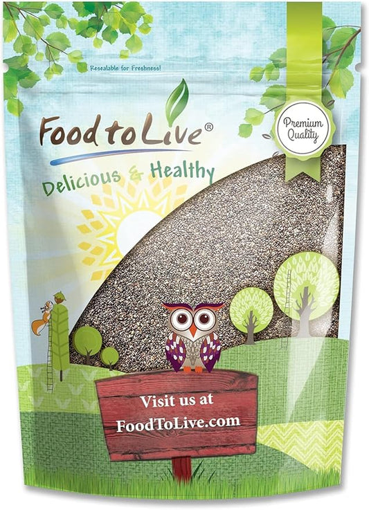 Food to Live - Black Chia Seeds, 1 Pound Whole, Sproutable, Vegan, Kosher, Keto, Sirtfood, Bulk. Rich in Essential Fatty Acids, Fiber, Protein. Great for Chia Pudding, Smoothie, Oatmeal
