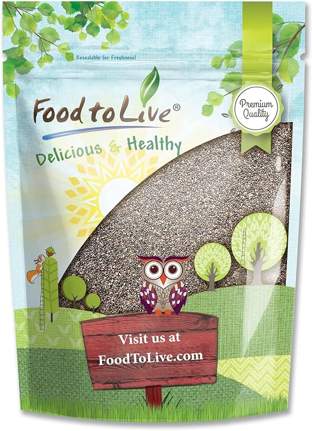 Food to Live - Black Chia Seeds, 2.5 Pounds Whole, Sproutable, Vegan, Kosher, Keto, Sirtfood, Bulk. Rich in Essential Fatty Acids, Fiber, Protein. Great for Chia Pudding, Smoothie, Oatmeal