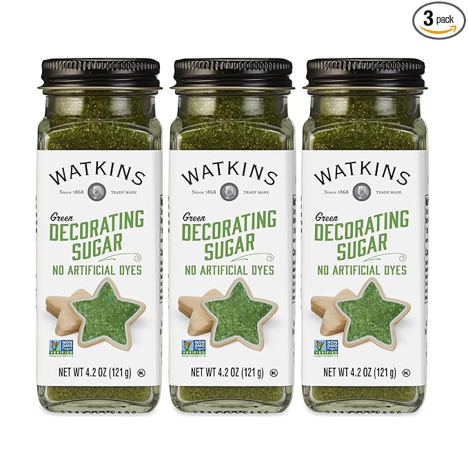 Watkins Green Decorating Sugar (No Artificial Dyes), Non-GMO, 4.2 Ounce, 3-Pack
