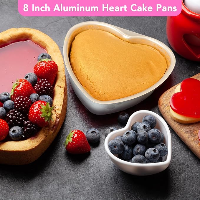 3 Pack 8 Inch Heart Shaped Cake Pans, Durable Anodized Aluminum Heart Cake Pans, Ideal for DIY, Birthdays & Weddings, Baking Pans Chiffon Cake Mold for Oven Baking(8" Removable Bottom)