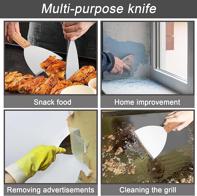 Heavy Duty Griddle Scraper, 8.07” x 5” Stainless Steel Grill Scrapers with Hole for Hanging, Rust-Proof & Unbreakable One-Piece Blade, Perfect for Griddle, Smoker, and Gas Grills