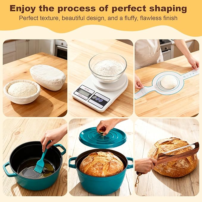 Upgraded Sourdough Starter Kit with Pot, Sourdough Bread Baking Supplies incl. 34 Oz Starter Jar, 2 Banneton Bread Proofing Baskets, Scraper, Scale, Lame, Dough Whisk, Sour Sough Tools