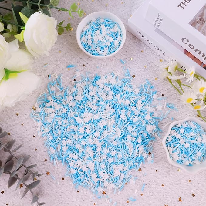 Christmas Sprinkles Edible 8 Oz White Snowflake Sprinkle Holiday Cake Cookie Sprinkles Blue White Jimmies Sprinkle Edible Winter Snow Cake Decorating for Christmas Winter Dessert Baking Decoration