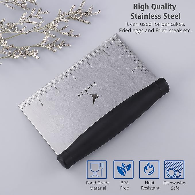 Stainless Steel Griddle Scraper for Flat Tops, Multipurpose Bench Scraper for Kitchen & Outdoor BBQ, Durable Bread Dough Cutter, Grill Scraper for Chopping, Dicing, Mixing Food and Cleaning