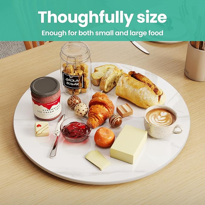 15.7" Lazy Susan Turntable – 360° Sinteredstone Silent Anti-Slip Turntable, Table Top Centerpiece for Kitchen, Pantry, Spice Rack, Refrigerator & Dining Table, White