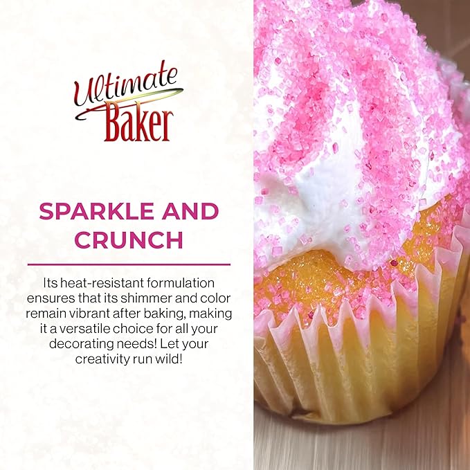 Ultimate Baker - Sanding Sugar, Pink - Vibrant, Naturally Colored Baking & Decorating Sugar, Perfect for Sprinkling on Cakes, Desserts & Confections, Medium Crystal - 8oz