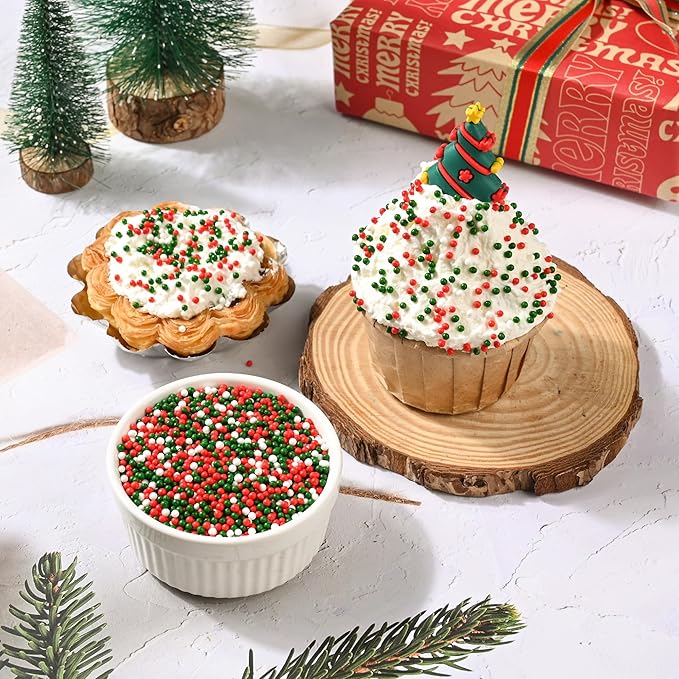 Christmas Sprinkles for Cake Decorating, Red and Green Nonpareils Sprinkles Perfect for Christmas Dessert Party 3.52 Ounce