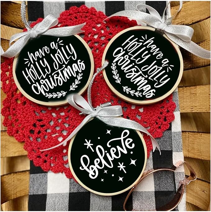 Small Christmas Stencils for Painting on Wood Reusable 4in Round Small Holiday Merry Christmas Stencils Ornaments Stencil for Wood Cards Scrapbook Journal Cookie Glass (16pcs Words 4in Round)