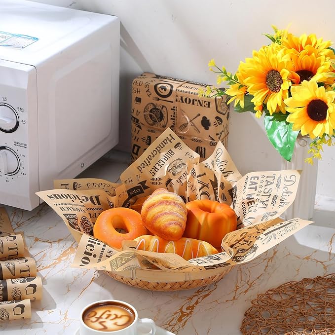 200 Pcs Deli Wax Paper Sheets 15 x 15 Inch Large Newsprint Sandwich Paper Wraps Greaseproof Food Basket Liners Newspaper Wrapping Square for Halloween Christmas Burger Bread BBQ Picnic (Brown Black)