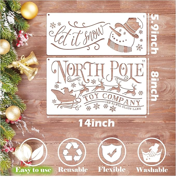 Christmas Stencils for Door Mats, Large Reusable Nativity Christmas Stencils for Painting on Wood Crafts Doormat Door Hanger Signs Holiday (long12)