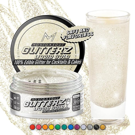 MONÉGASQUE Gold Iridescent Edible Glitter for Drinks 10g – Liquid Gold Edible Glitter for Cakes & Cocktails – Cocktail Drink Shimmer Sparkles – Cake Decorating Christmas Sprinkles Toppers for Cupcakes
